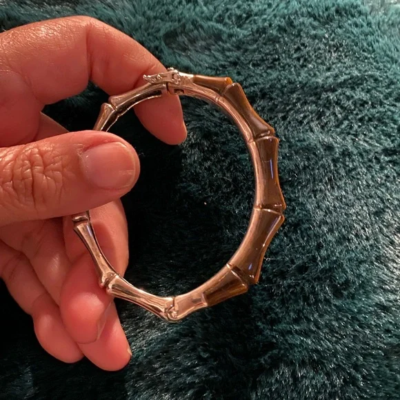 Sterling Silver and Tigereye Bamboo motif bangle bracelet - Picture 4 of 8
